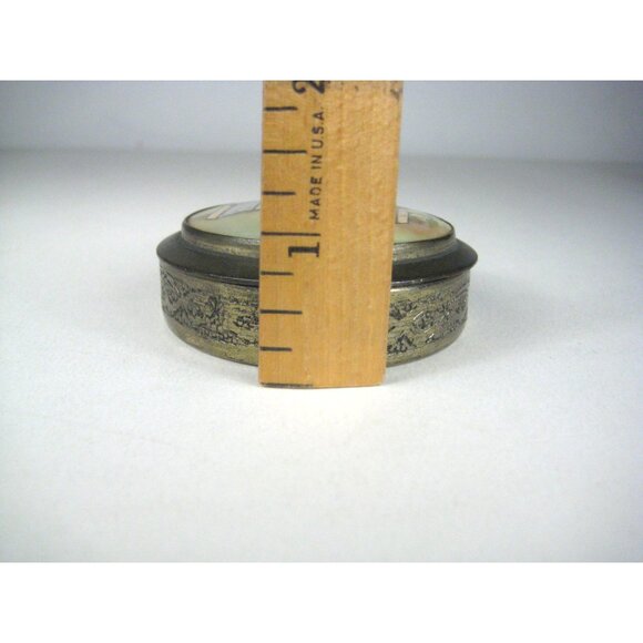 Vintage Hand Painted Asian Trinket Box Mirror Top Mother Of Pearl Silver Plated - Picture 9 of 15